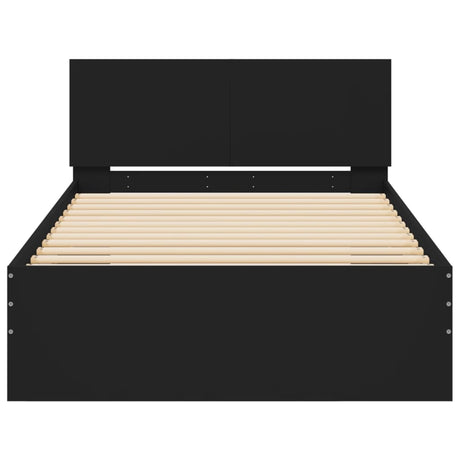 Bedframe met hoofdbord bewerkt hout zwart 100x200 cm