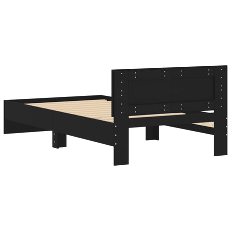 Bedframe met hoofdbord bewerkt hout zwart 100x200 cm