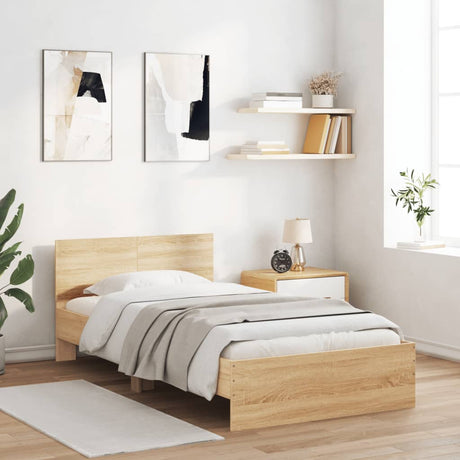 Bedframe met hoofdbord zonder matras sonoma eiken 100x200 cm