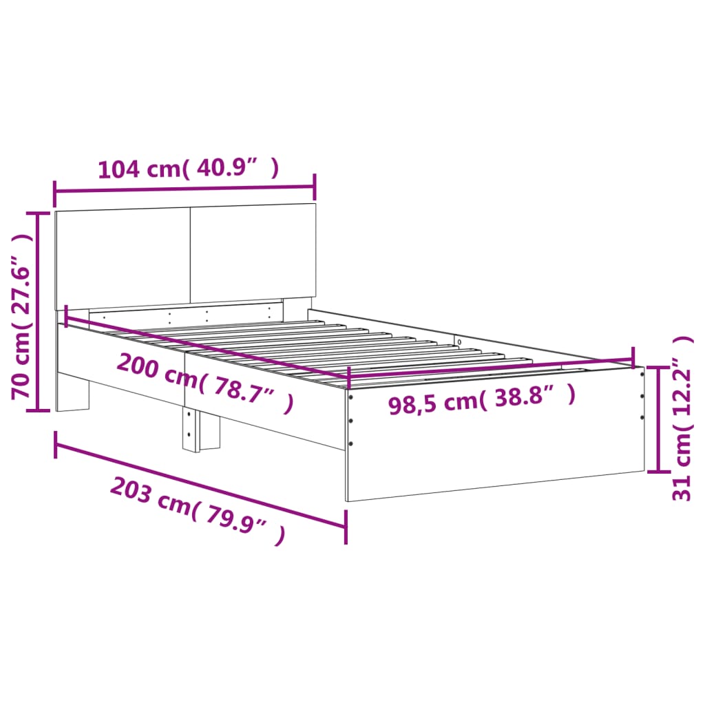 Bedframe met hoofdbord zonder matras sonoma eiken 100x200 cm