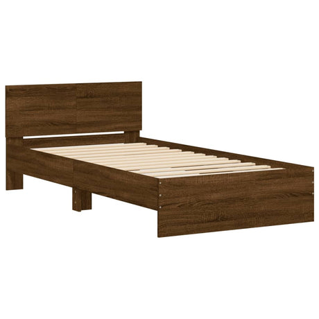 Bedframe met hoofdbord zonder matras bruin eiken 100x200 cm