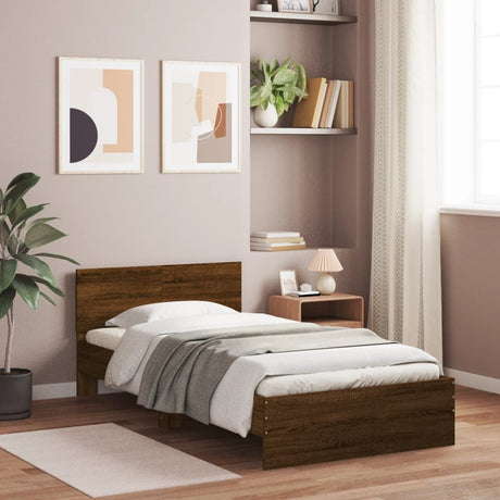 Bedframe met hoofdbord zonder matras bruin eiken 100x200 cm