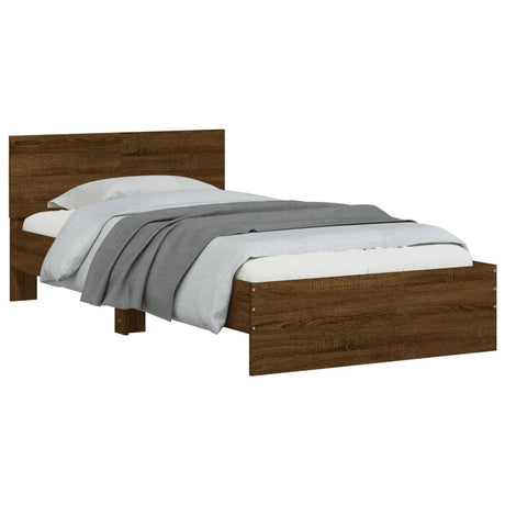 Bedframe met hoofdbord zonder matras bruin eiken 100x200 cm