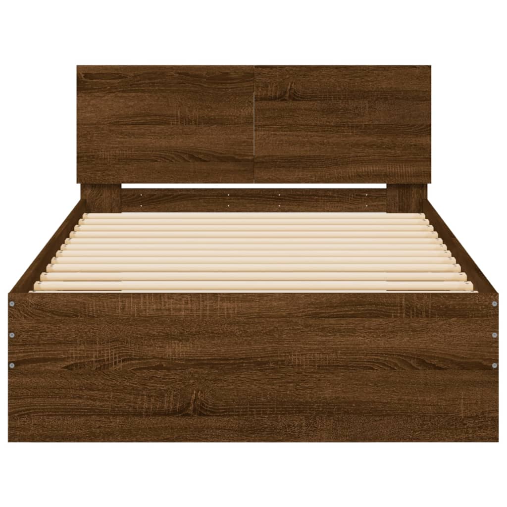 Bedframe met hoofdbord zonder matras bruin eiken 100x200 cm