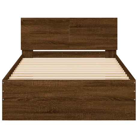 Bedframe met hoofdbord zonder matras bruin eiken 100x200 cm