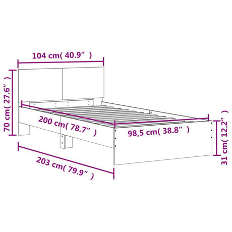 Bedframe met hoofdbord zonder matras bruin eiken 100x200 cm