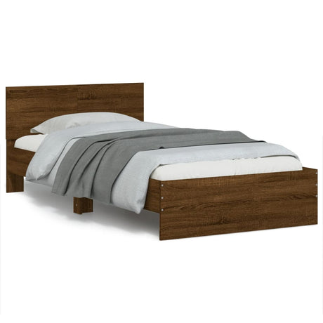 Bedframe met hoofdbord zonder matras bruin eiken 100x200 cm