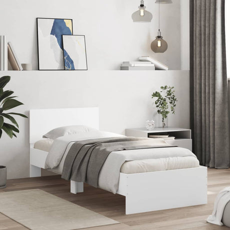 Bedframe met hoofdbord bewerkt hout wit 90x200 cm