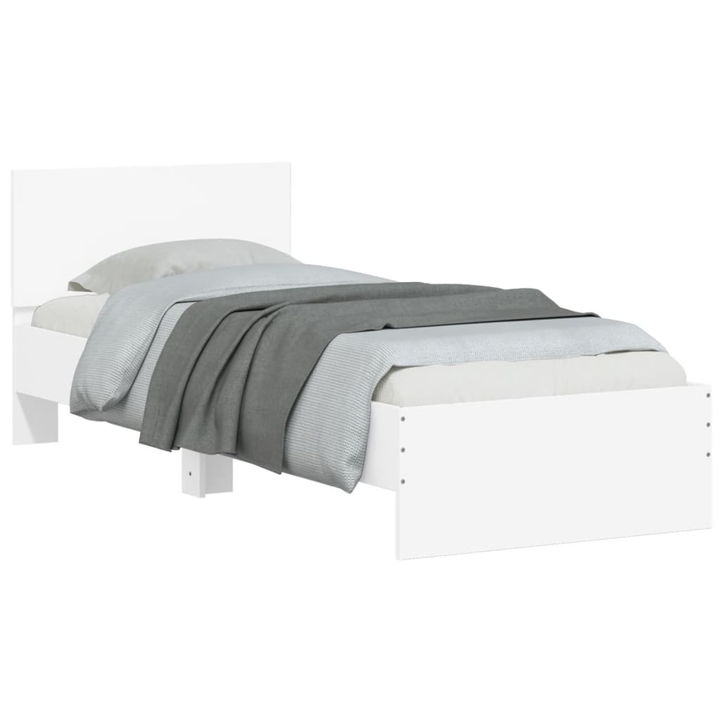 Bedframe met hoofdbord bewerkt hout wit 90x200 cm