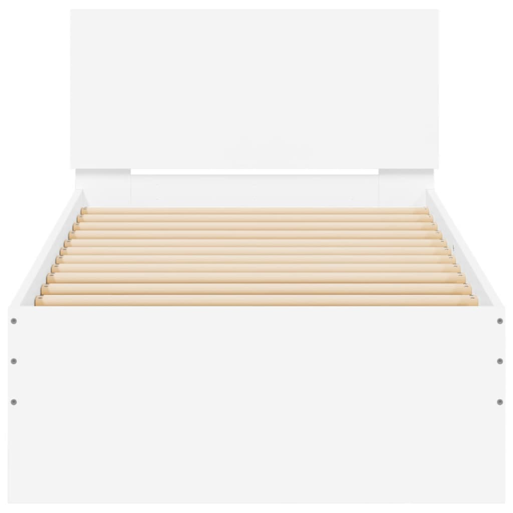 Bedframe met hoofdbord bewerkt hout wit 90x200 cm