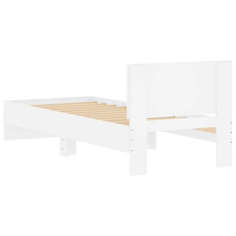 Bedframe met hoofdbord bewerkt hout wit 90x200 cm