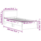 Bedframe met hoofdbord bewerkt hout wit 90x200 cm