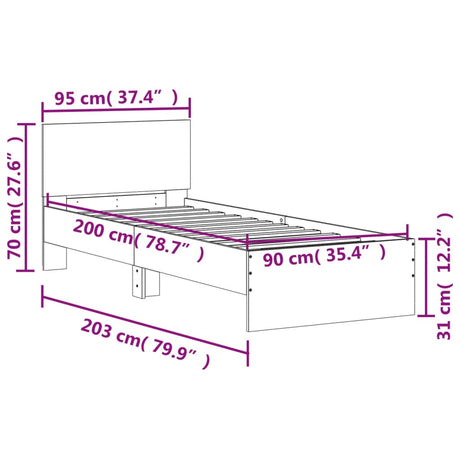 Bedframe met hoofdbord bewerkt hout wit 90x200 cm