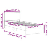 Bedframe met hoofdeinde bewerkt hout gerookt eiken 90x200 cm