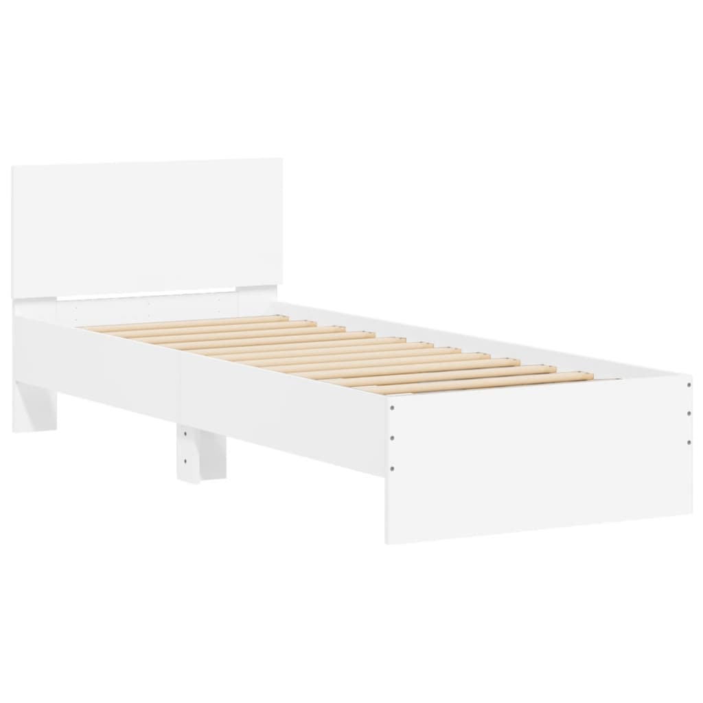 Bedframe met hoofdeinde bewerkt hout wit 90x190 cm