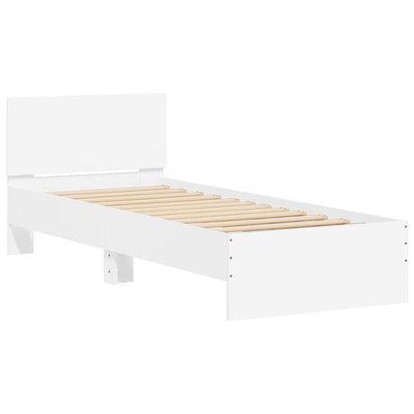Bedframe met hoofdeinde bewerkt hout wit 90x190 cm