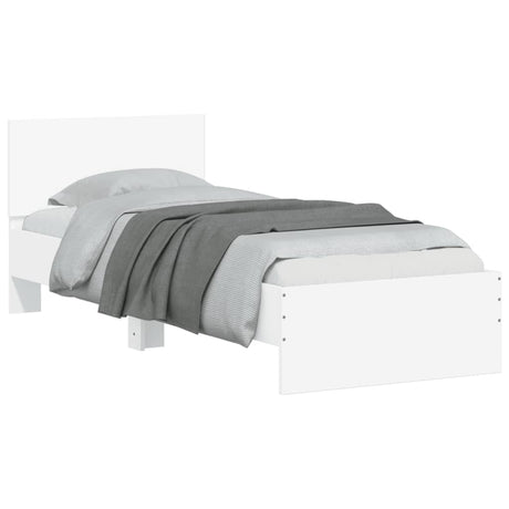 Bedframe met hoofdeinde bewerkt hout wit 90x190 cm
