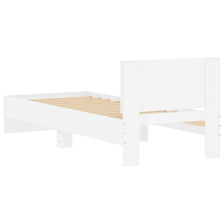 Bedframe met hoofdeinde bewerkt hout wit 90x190 cm