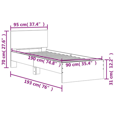 Bedframe met hoofdeinde bewerkt hout wit 90x190 cm