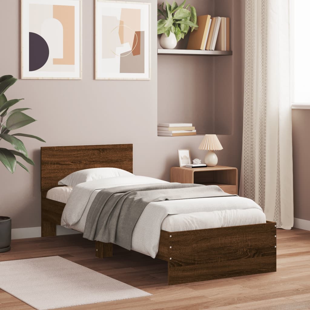 Bedframe met hoofdbord zonder matras bruin eikenkleur 90x190 cm