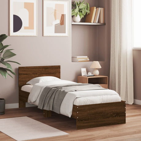 Bedframe met hoofdbord zonder matras bruin eikenkleur 90x190 cm