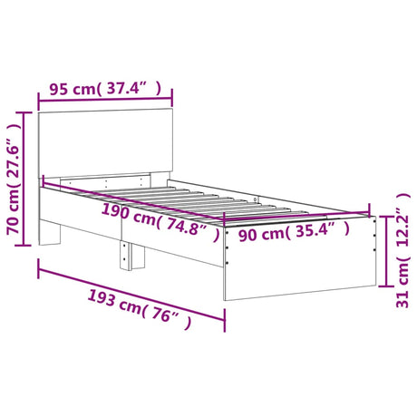 Bedframe met hoofdbord zonder matras bruin eikenkleur 90x190 cm