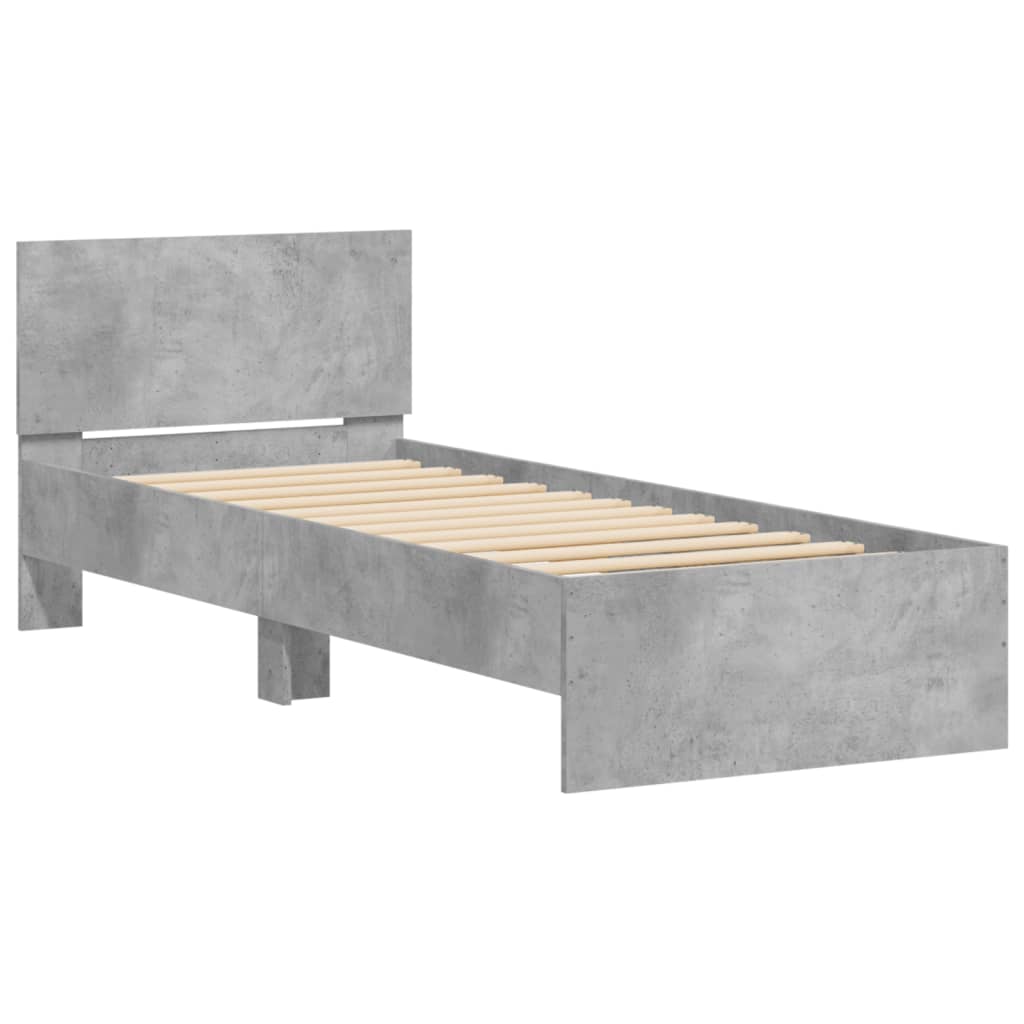 Bedframe met hoofdbord bewerkt hout betongrijs 75x190 cm