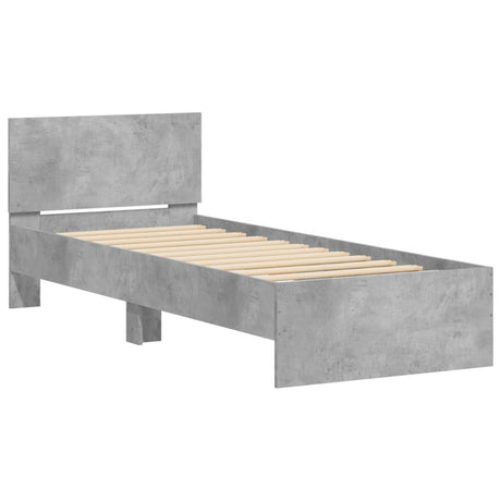 Bedframe met hoofdbord bewerkt hout betongrijs 75x190 cm