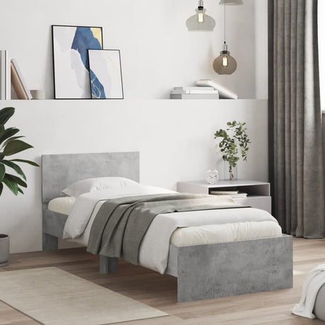 Bedframe met hoofdbord bewerkt hout betongrijs 75x190 cm