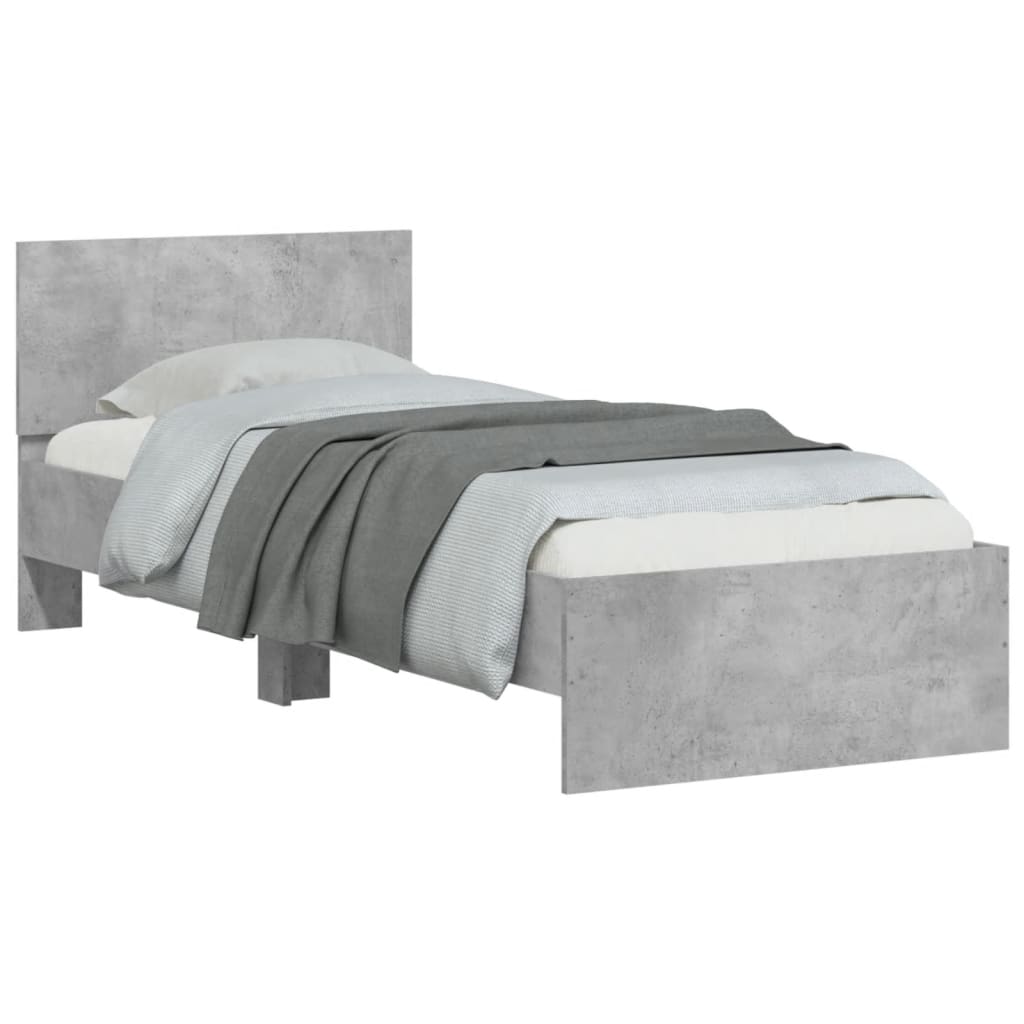 Bedframe met hoofdbord bewerkt hout betongrijs 75x190 cm
