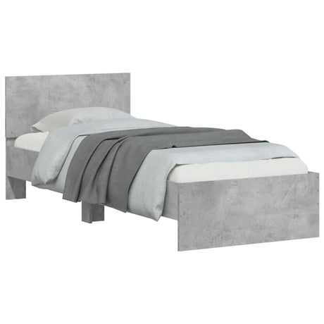Bedframe met hoofdbord bewerkt hout betongrijs 75x190 cm