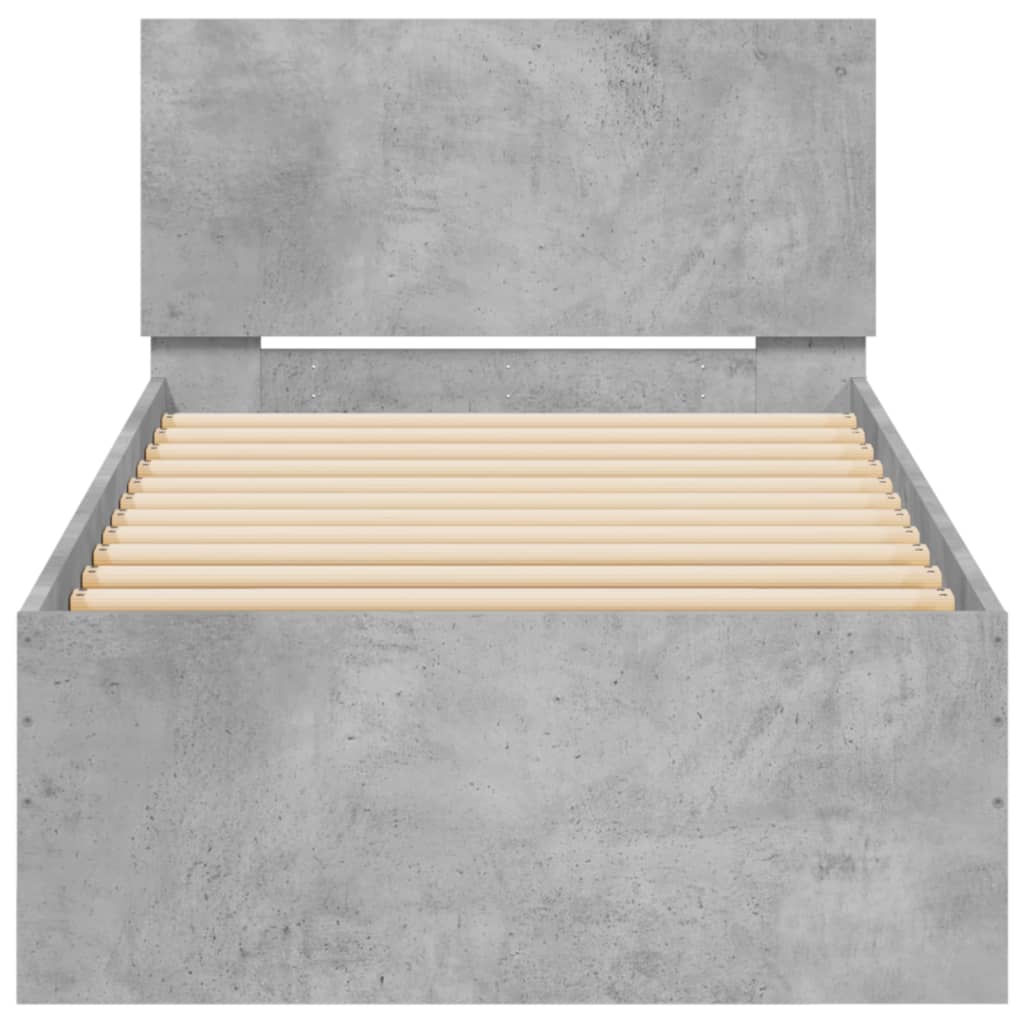Bedframe met hoofdbord bewerkt hout betongrijs 75x190 cm