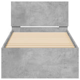 Bedframe met hoofdbord bewerkt hout betongrijs 75x190 cm