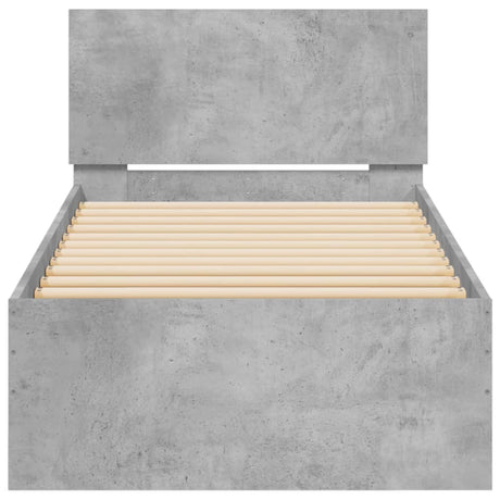 Bedframe met hoofdbord bewerkt hout betongrijs 75x190 cm