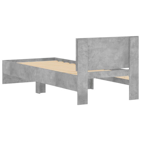 Bedframe met hoofdbord bewerkt hout betongrijs 75x190 cm