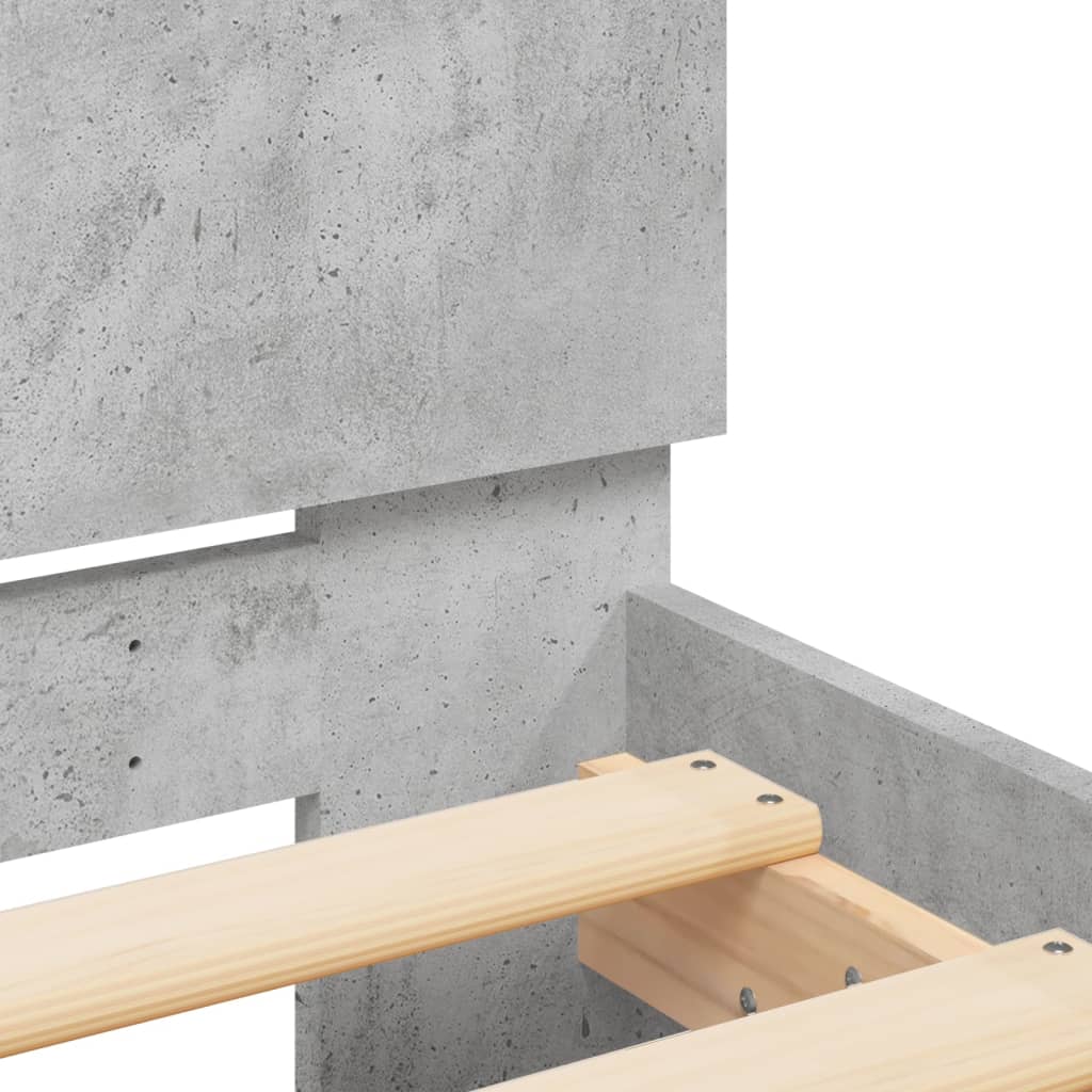 Bedframe met hoofdbord bewerkt hout betongrijs 75x190 cm
