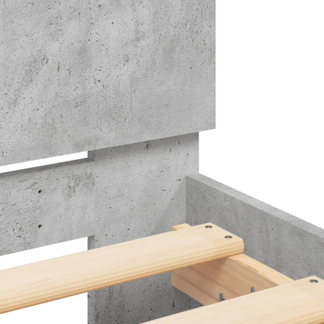 Bedframe met hoofdbord bewerkt hout betongrijs 75x190 cm