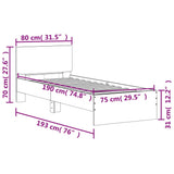 Bedframe met hoofdbord bewerkt hout betongrijs 75x190 cm