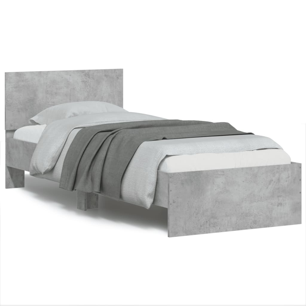 Bedframe met hoofdbord bewerkt hout betongrijs 75x190 cm