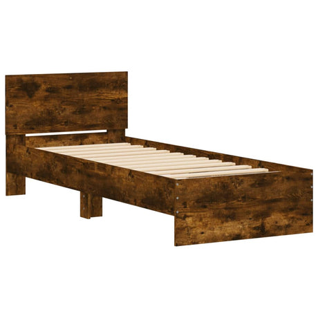 Bedframe met hoofdbord bewerkt hout gerookt eiken 75x190 cm