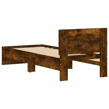 Bedframe met hoofdbord bewerkt hout gerookt eiken 75x190 cm