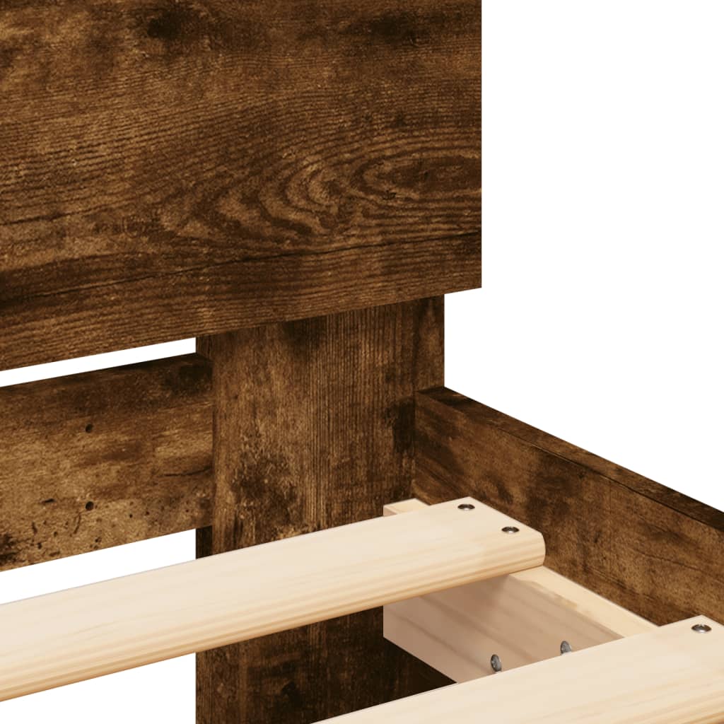 Bedframe met hoofdbord bewerkt hout gerookt eiken 75x190 cm