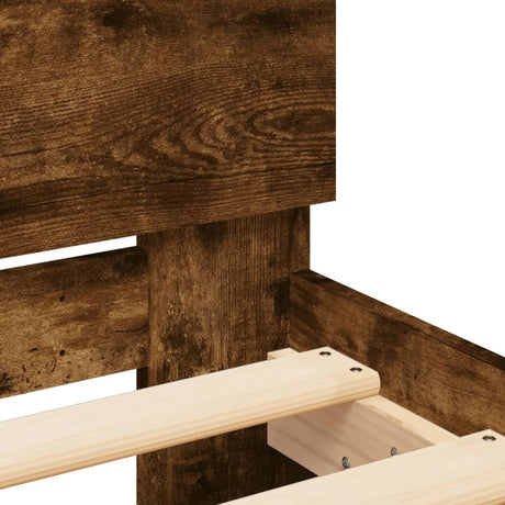 Bedframe met hoofdbord bewerkt hout gerookt eiken 75x190 cm