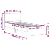 Bedframe met hoofdbord bewerkt hout gerookt eiken 75x190 cm
