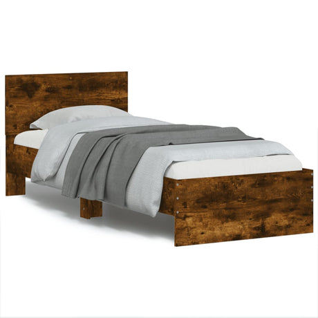 Bedframe met hoofdbord bewerkt hout gerookt eiken 75x190 cm