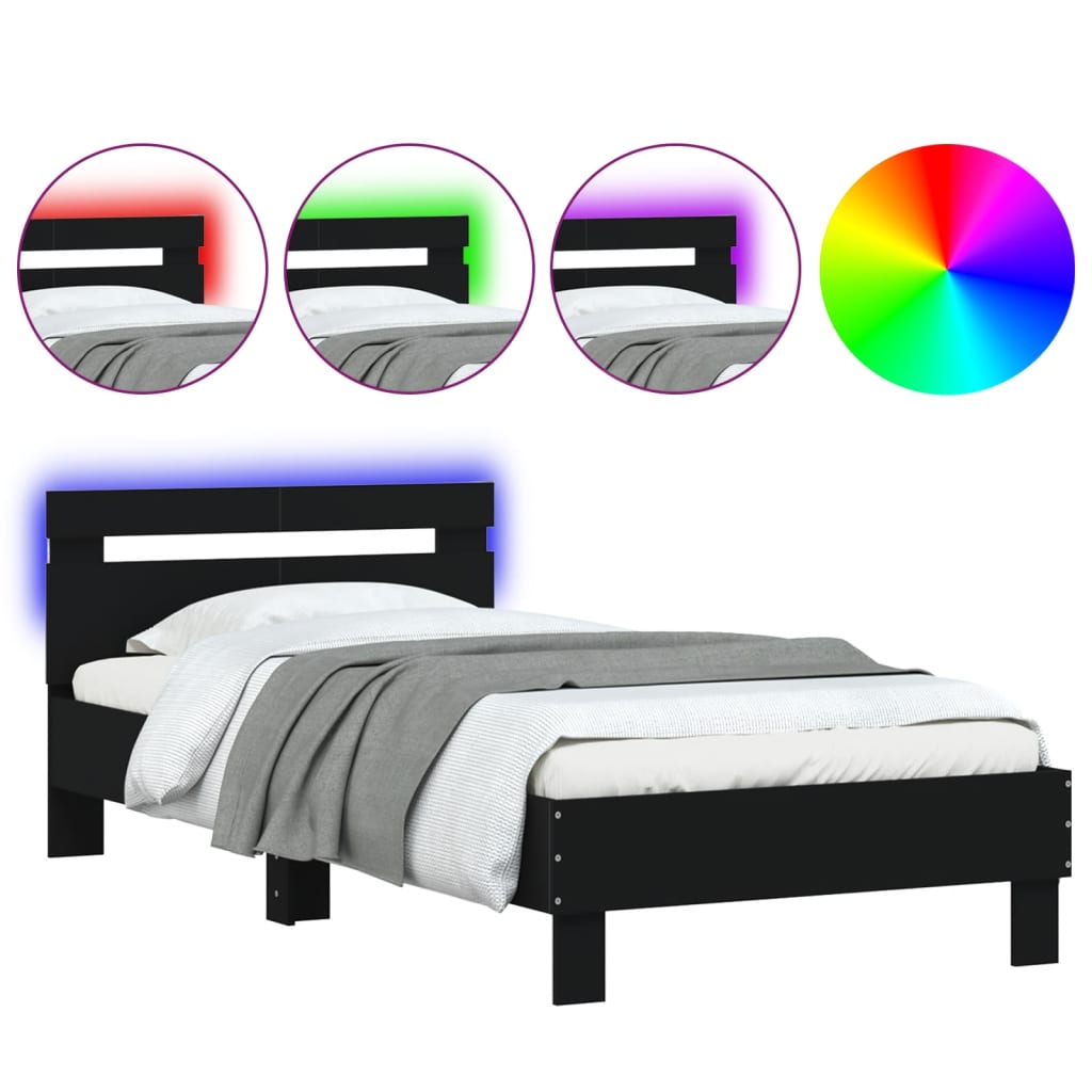 Bedframe met hoofdbord en LED-verlichting zwart 100x200 cm