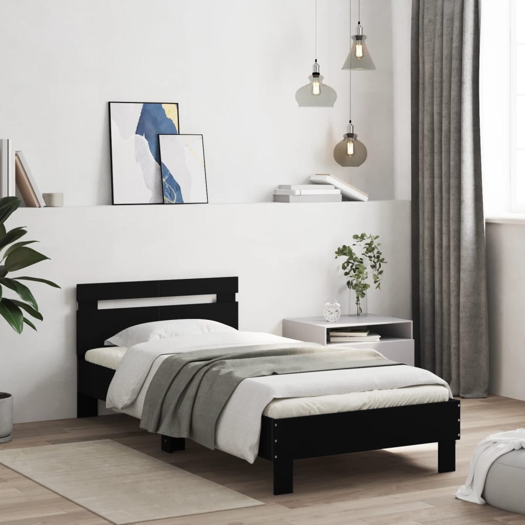 Bedframe met hoofdbord en LED-verlichting zwart 100x200 cm