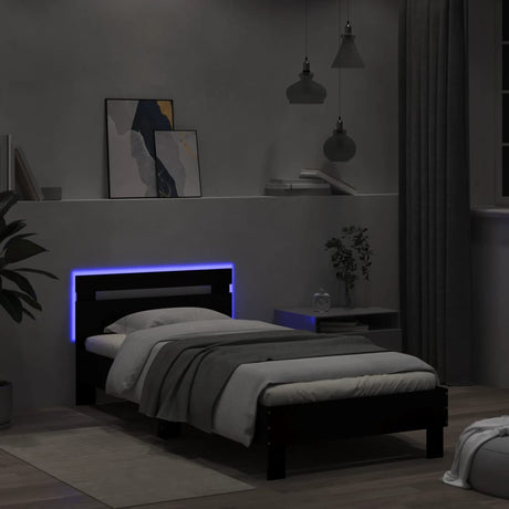 Bedframe met hoofdbord en LED-verlichting zwart 100x200 cm