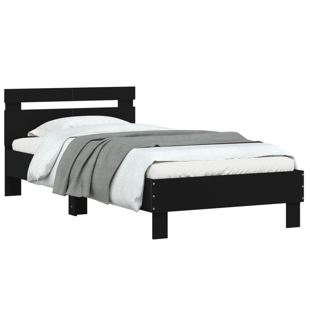 Bedframe met hoofdbord en LED-verlichting zwart 100x200 cm