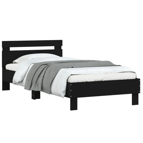 Bedframe met hoofdbord en LED-verlichting zwart 100x200 cm